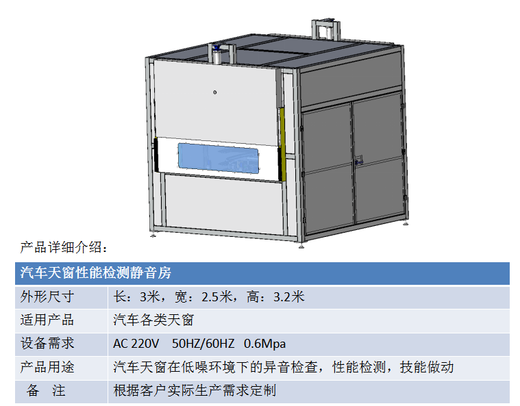 汽车天窗性能检测静音房